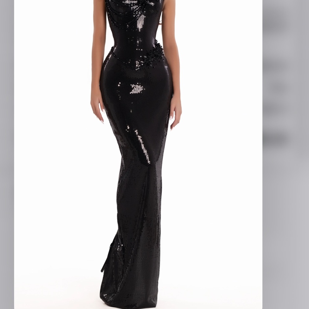 Strapless Black Sequin Gown